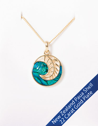 Marine Opal | Paua Shell Necklace Gold Round Fern