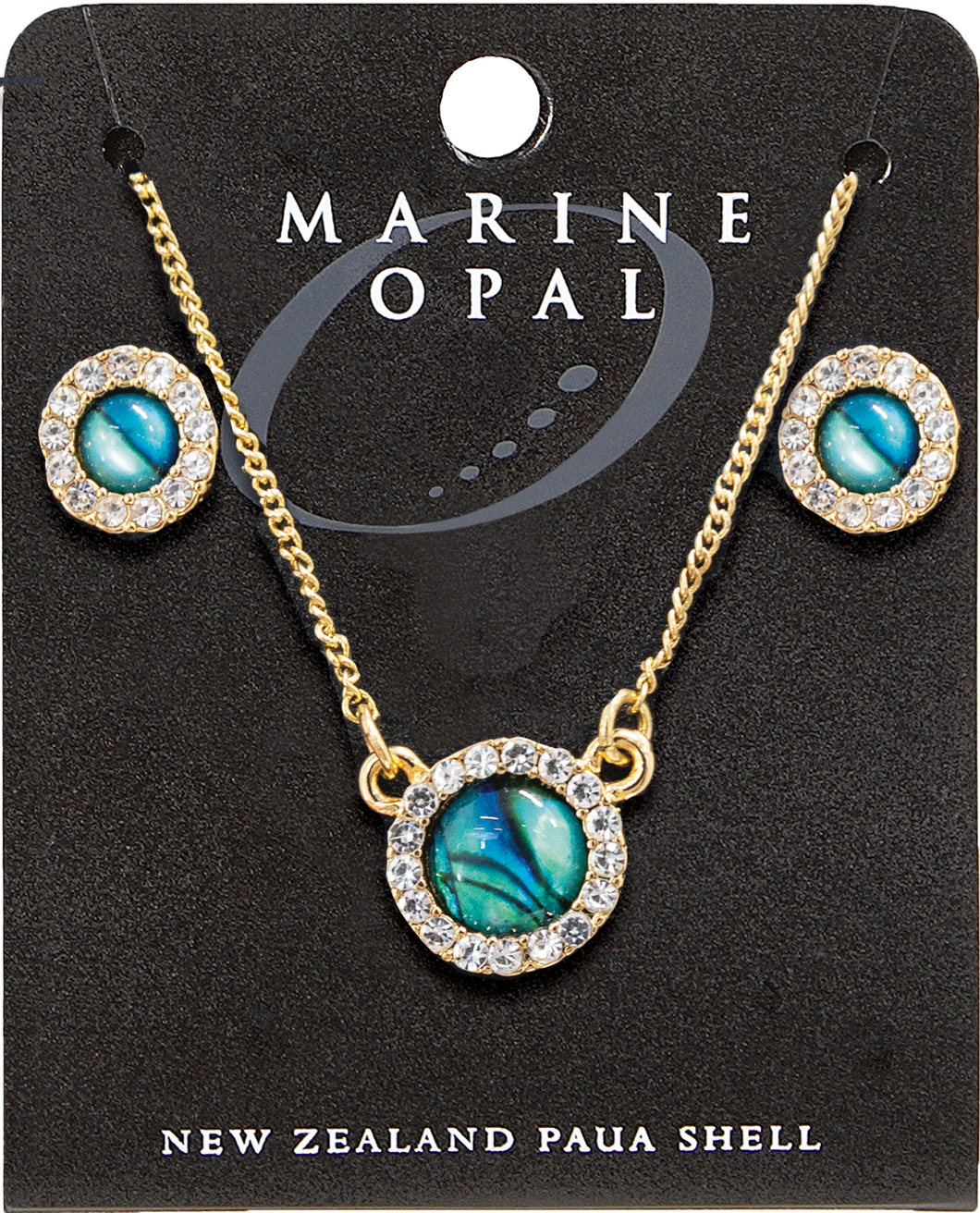 Paua Shell Gold Plated Necklace and Earring Set | Circle