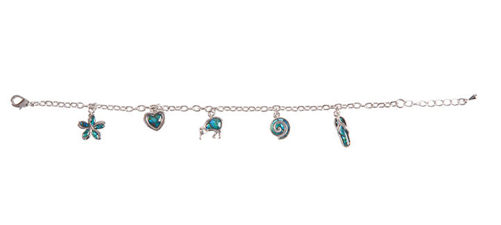 Marine Opal Paua Chain Braclet with New Zealand inspired Charms