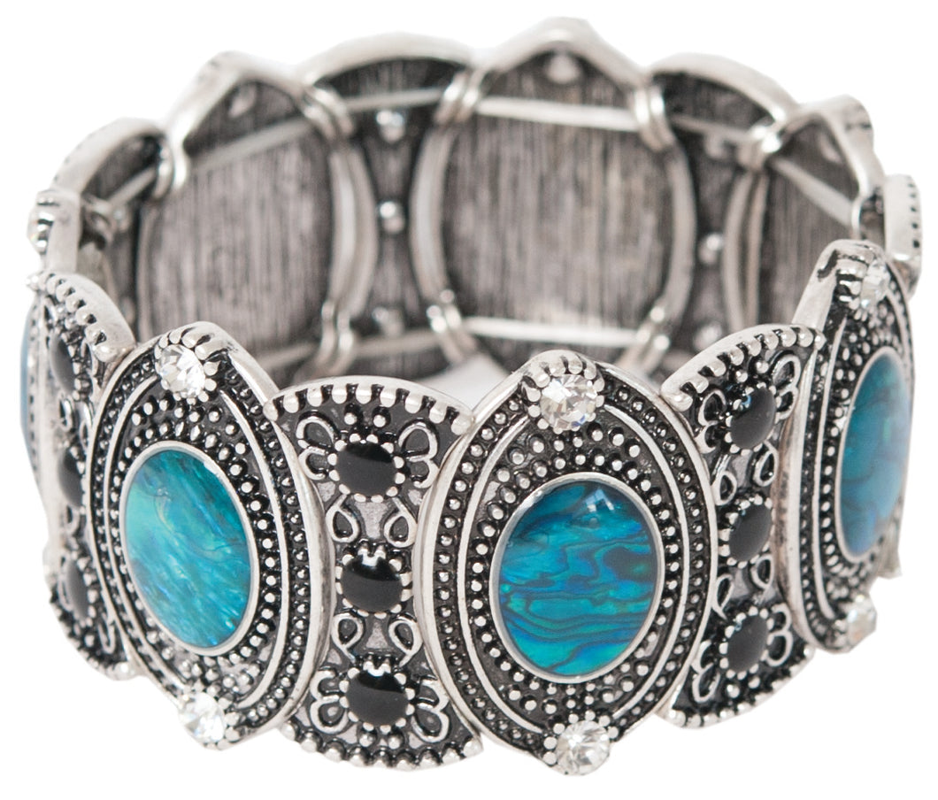Marine Opal Paua Shell Bracelet Wide Ornate Design