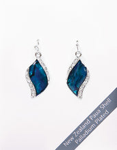 Load image into Gallery viewer, Marine Opal Paua Shell Earrings Palladium Crystal Leaf Design
