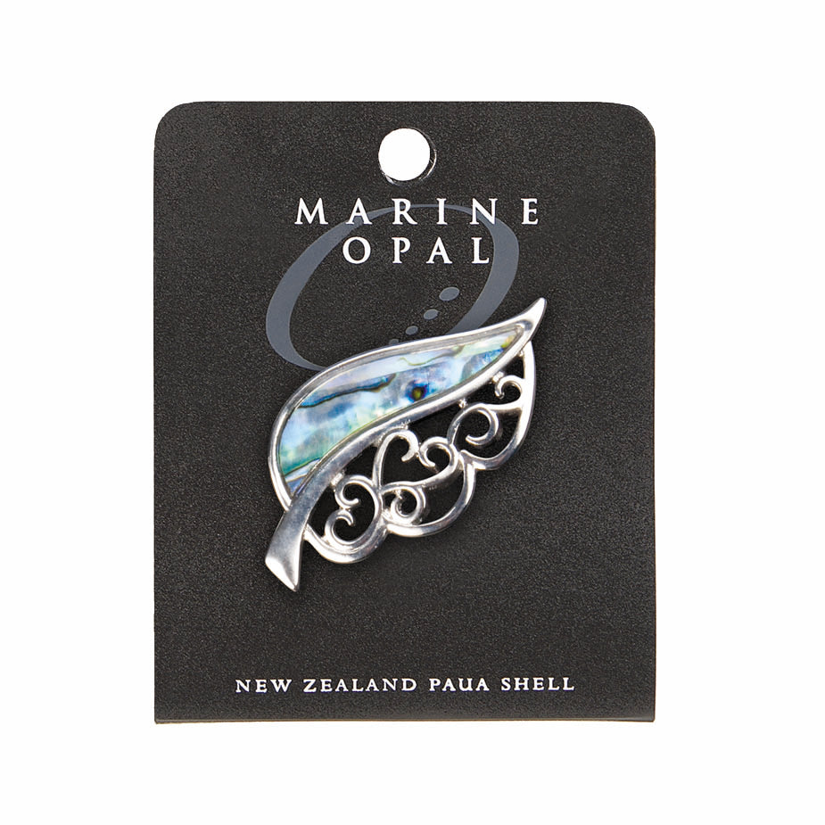 Marine Opal Paua Shell Brooch Fern Filagree Design