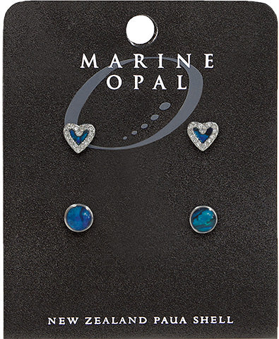Marine Opal Paua Shell Earrings Heart And Circle designs Studs