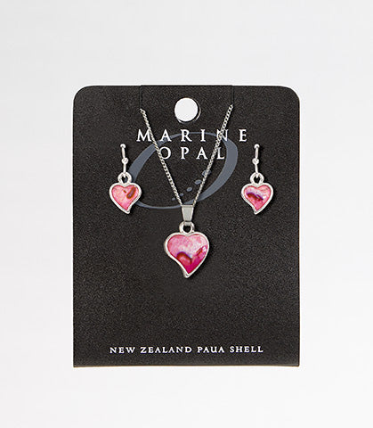 Marine Opal | Paua Shell Pink Heart Necklace and Earring Set