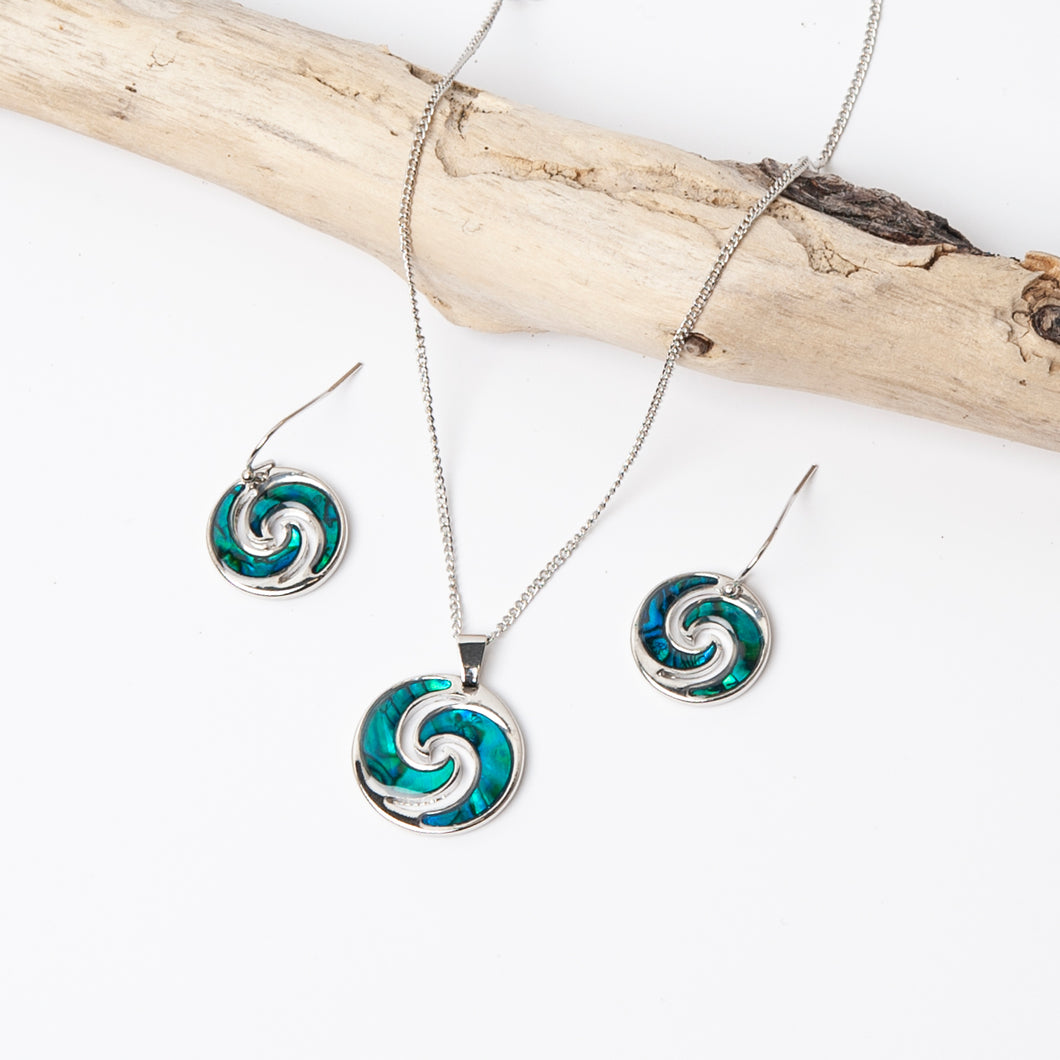 Marine Opal Paua Shell Necklace & Earring Koru Set