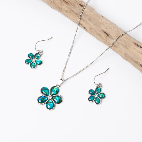 Marine Opal Paua Shell Necklace & Earring Flower Set