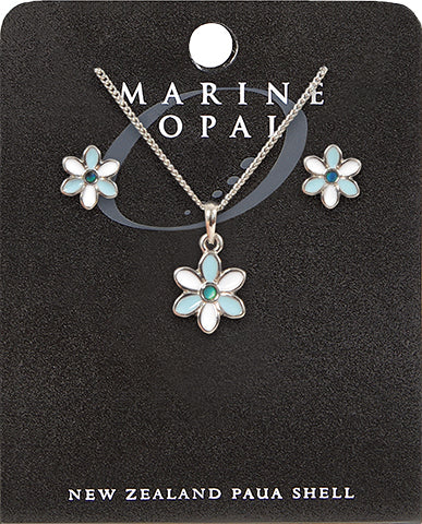 Marine Opal Daisy Necklace & Earring Set